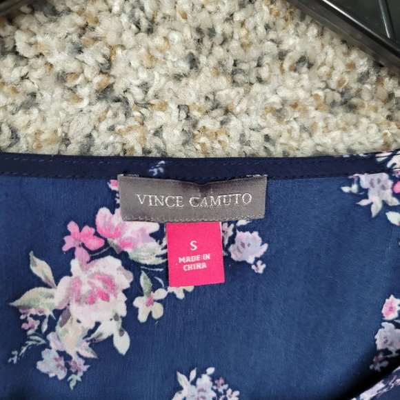 Vince Camuto Top Womens Small Blue Floral Print Smocked Blouse Casual Ladies - Picture 6 of 7